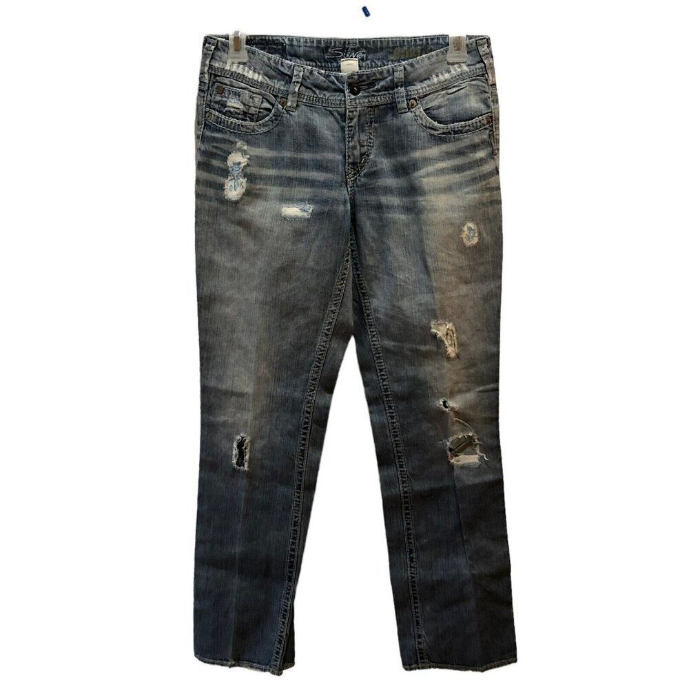 Silver Jeans Womens Size 29 x 30 Distressed Pockets Suki Straight Denim Jeans